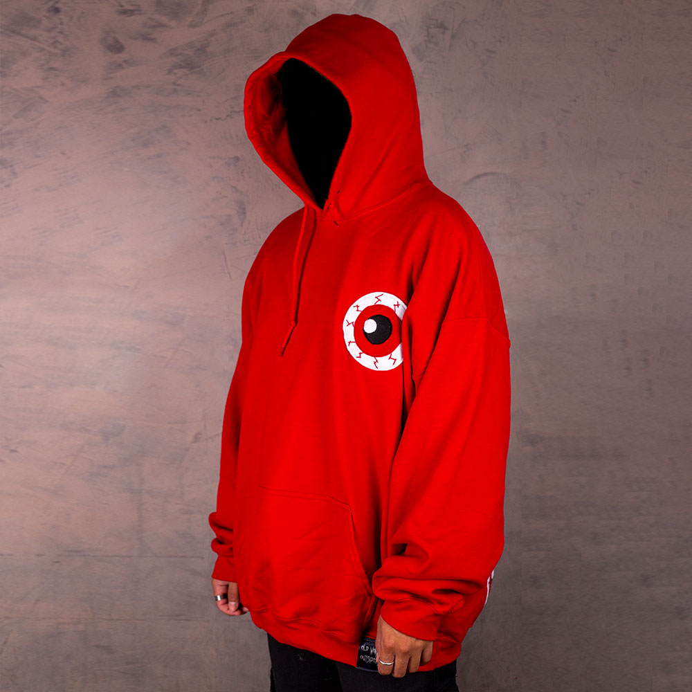 Red Hoodie with hand embroidered eye custom streetwear
